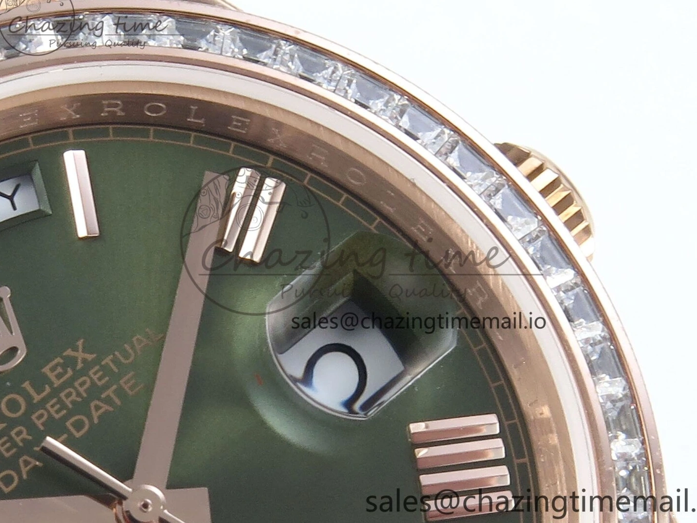 MiroTime 0310 Trendsetting DayDate 40 RG QF 1:1 Best Edition Green Roman Dial Diamonds Bezel on President Bracelet A2836 V5 (Gain Weight) 468